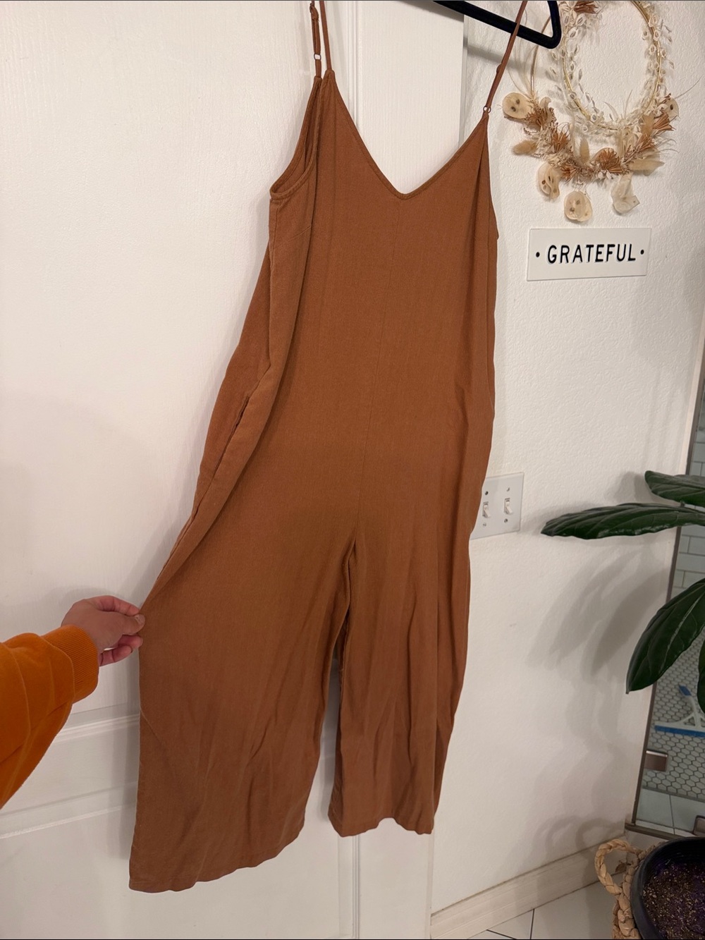 Hem & Thread Rust Spaghetti-Strap Wide-Leg Jumpsuit